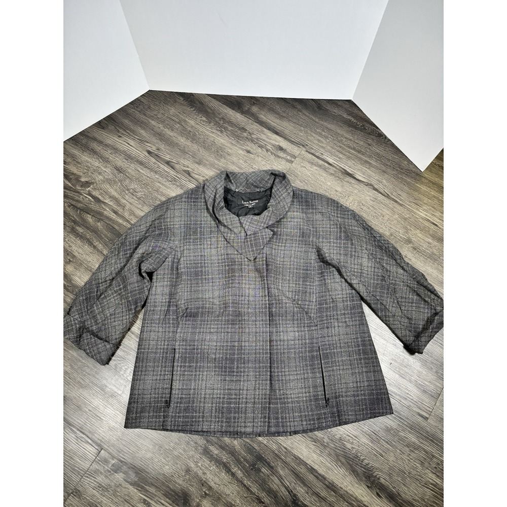 LIDA BADAY Womens Size 8 Gray Plaid Asymmetric Zip Short Jacket 3/4 Sleeve Lined